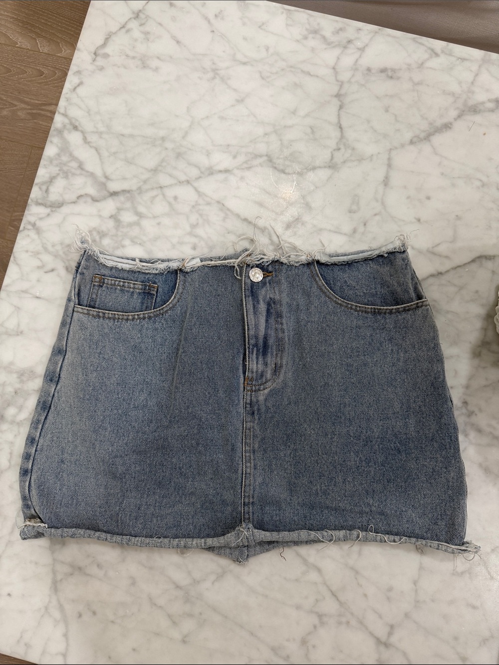 Raw Hem Blue Denim Mini Skirt